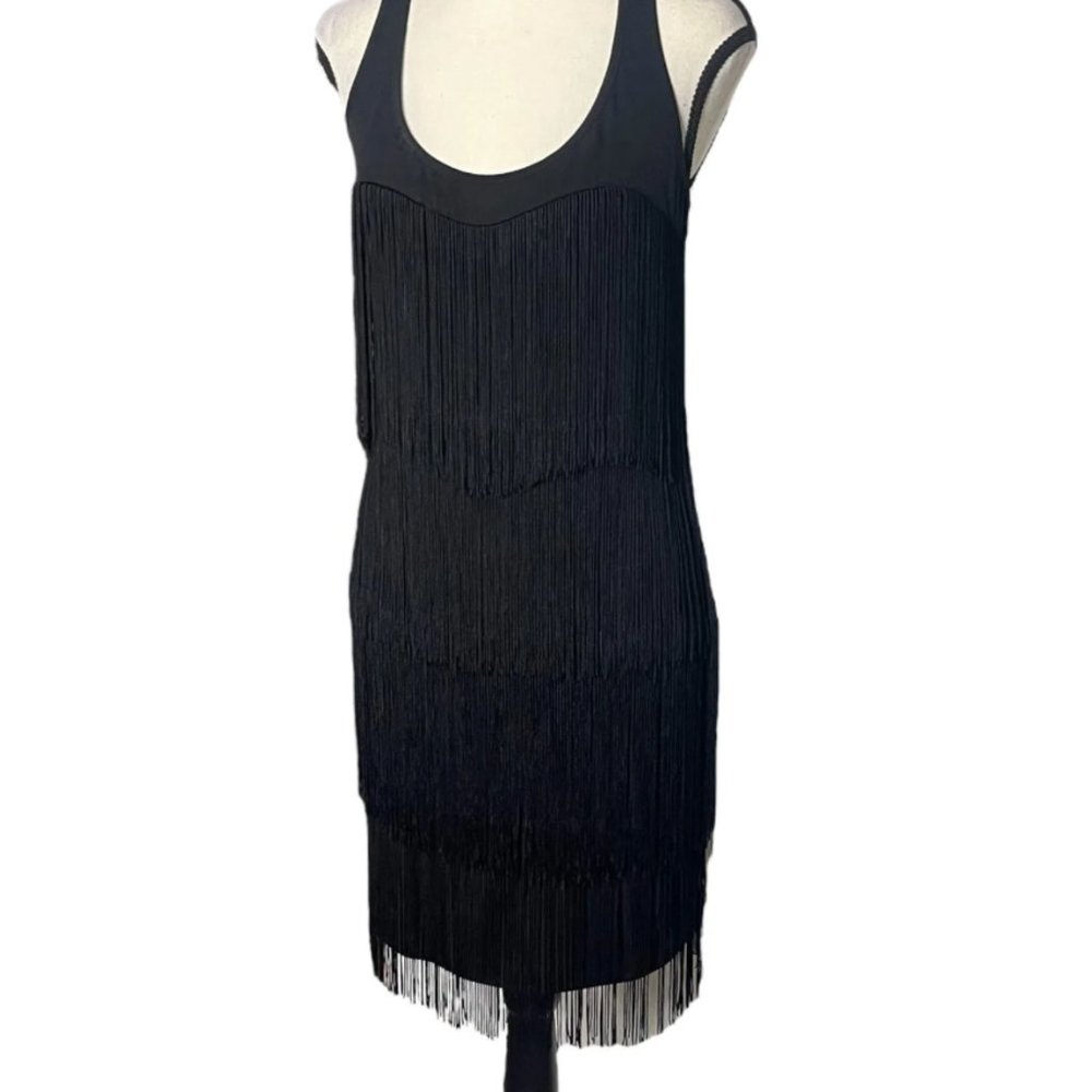 Muse For Boston Proper Sleeveless Black Mini Dress w/ Fringe